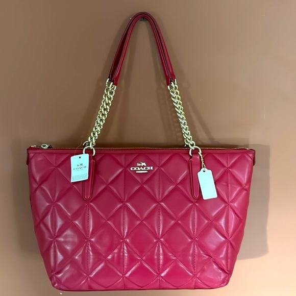 Coach Handbags - ❤️- NWT Coach Ava Chain Tote Carryall Red Quilted Leather Large Shoulder…